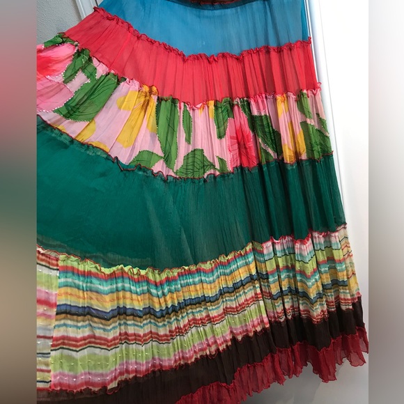 BCBGMAXAZRIA Festival Hobo Silk Maxi Floral Multi-layer Crinkle Dress Size 4 - Picture 5 of 15